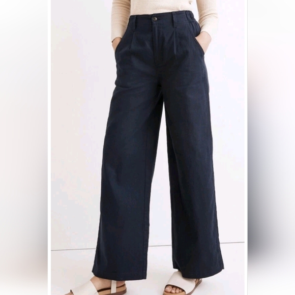 Madewell Pants - MADEWELL Navy Tall Cotton-Linen Pleated Wide-Leg Pants NE116 NWT  TALL